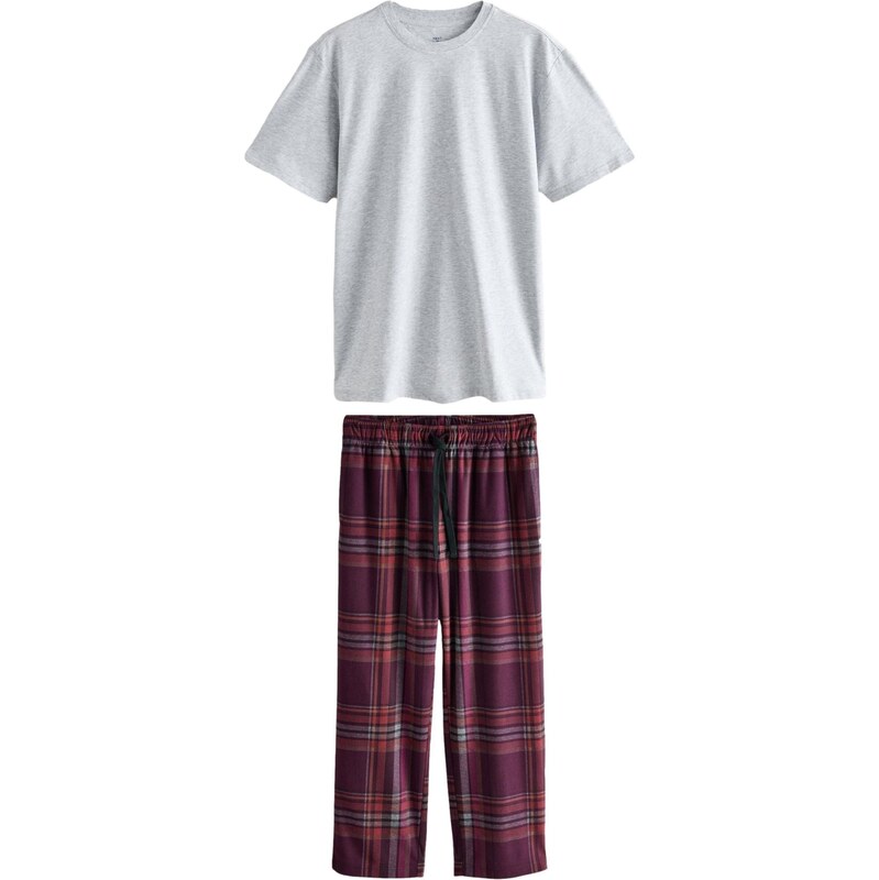 Next Dlhé pyžamo sivá / tmavočervená 66383244