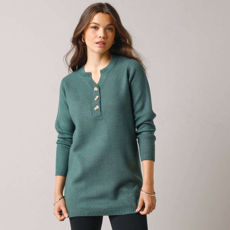 Tunikový pulóver s tuniským výstrihom tmavozelená 054 Blancheporte 66388771