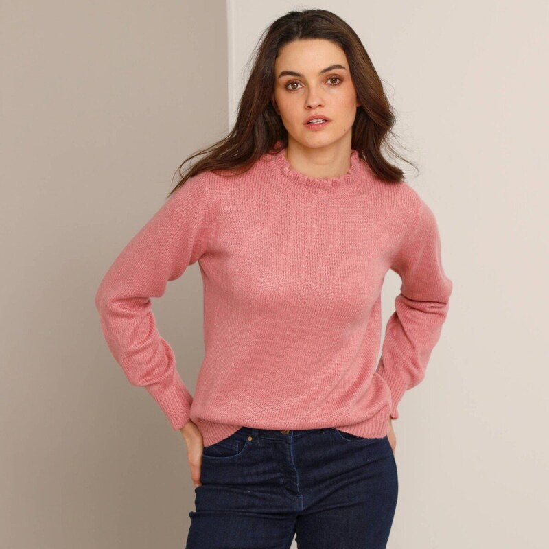 Pulóver so stojačikom a volánikmi ružový melír 054 Blancheporte 66388775