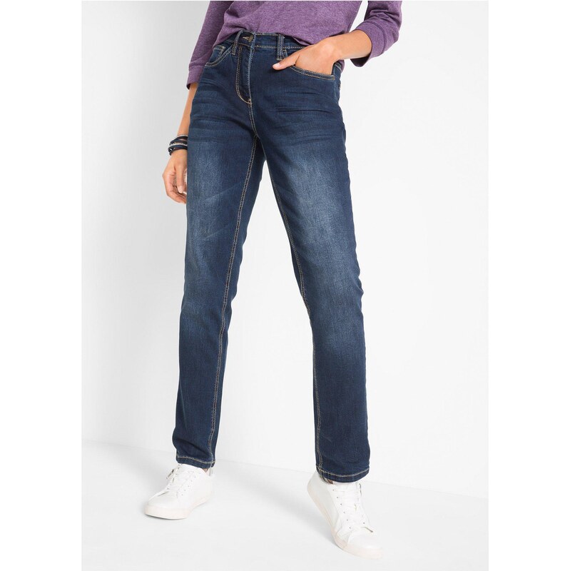 bonprix Strečové džínsy, Mid Waist, farba modrá 44741873