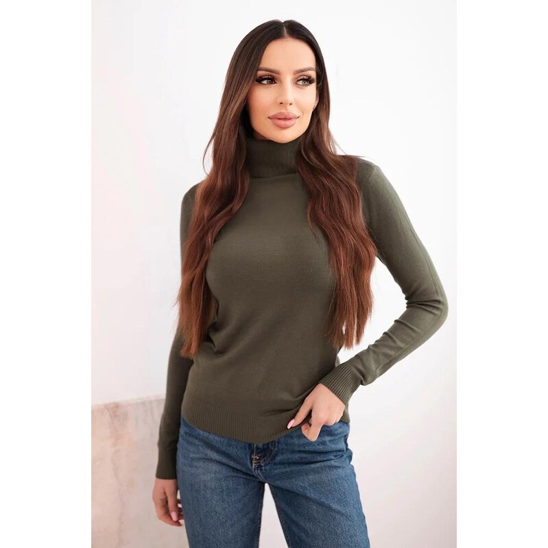 MladaModa Rolákový sveter model 5117 farba khaki 66389575