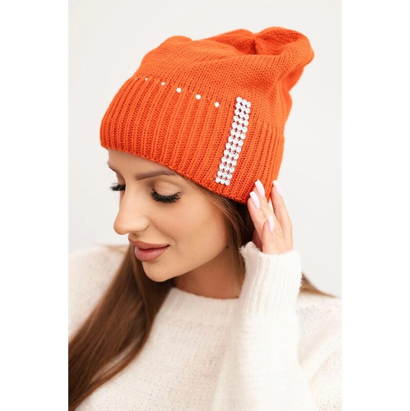 MladaModa Dámska čiapka s aplikáciou zo zirkónov K453 oranžová 66389633