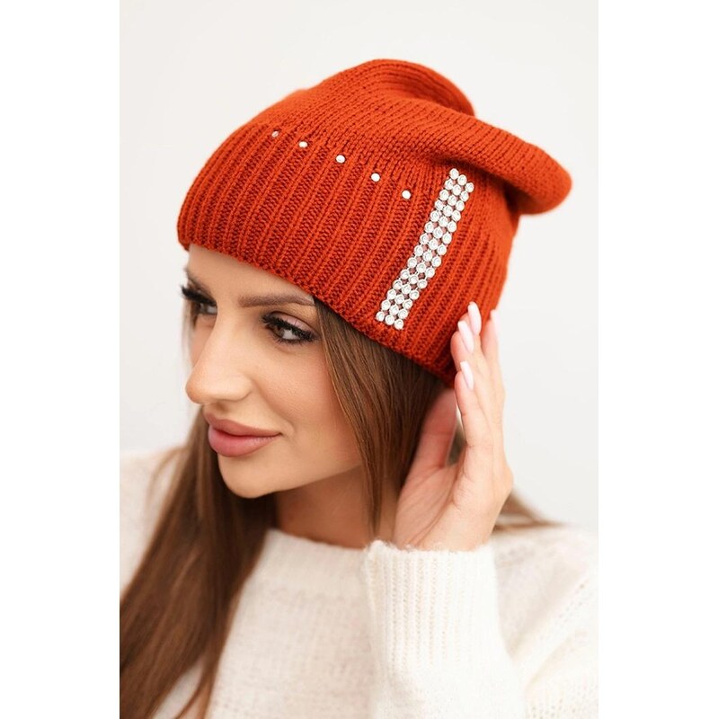 MladaModa Dámska čiapka s aplikáciou zo zirkónov K453 hnedá 66389634