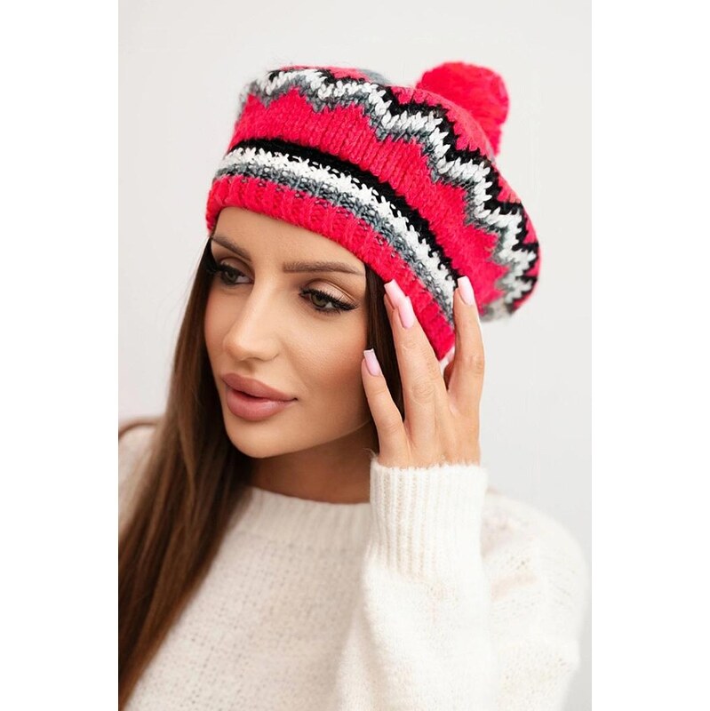 MladaModa Dámska čiapka s brmbolcom a farebným vzorom K435 grafitová 66389668