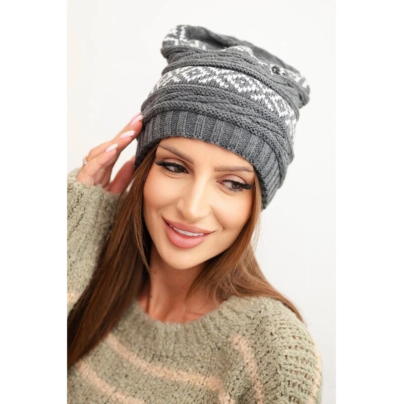 MladaModa Dámska čiapka so vzorom model K425 grafitová 66389700