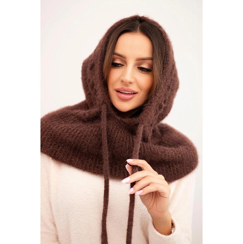 MladaModa Úpletová čiapka/kukla/kapucňa s viazaním a vrkočovým vzorom 66389727