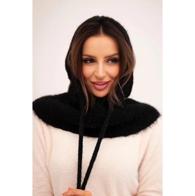 MladaModa Úpletová čiapka/kukla/kapucňa s viazaním a vrkočovým vzorom 66389733