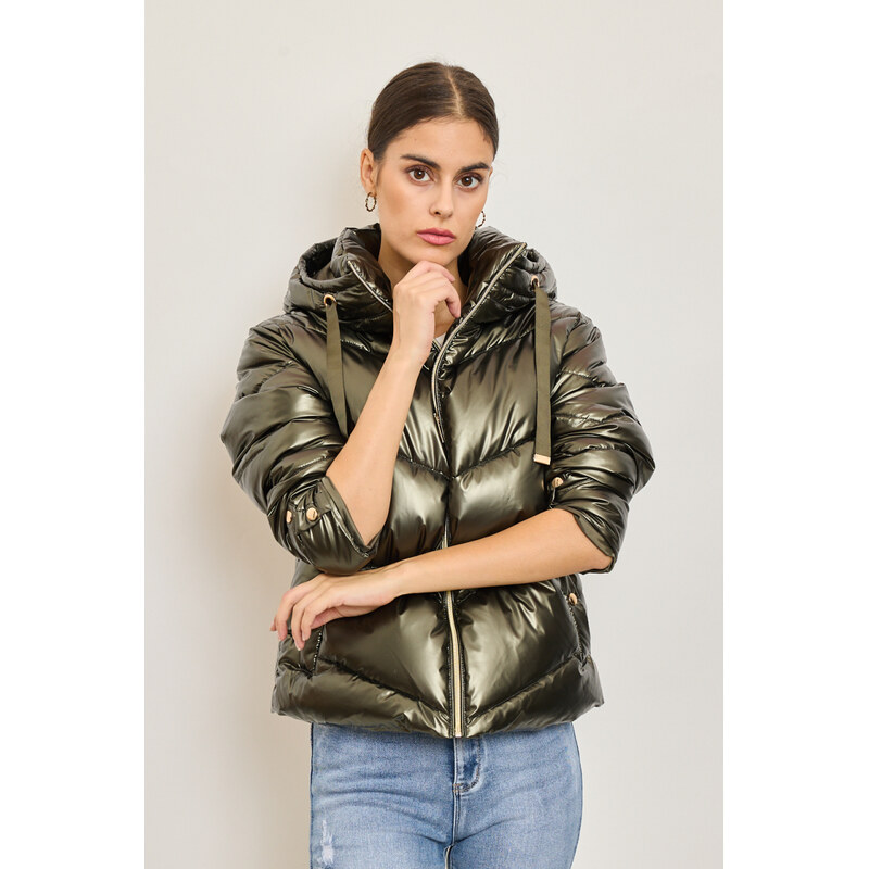 Dámska khaki zimná bunda s kapucňou 66390076