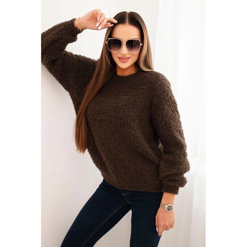 MladaModa Sveter s prídavkom mohéru model 2572 hnedý 65897403