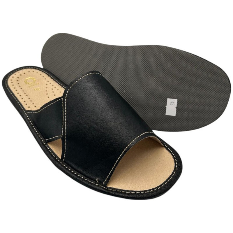 Pánske papuče s koženou stielkou č.46 | čierna KM-14-BL-46 66399576