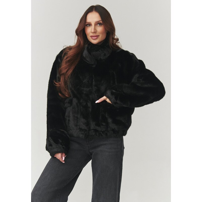 Makadamia Dámska bunda z mäkkého kožušiny | čierna C28 66390244