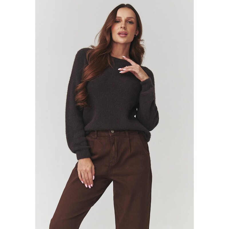 Makadamia Mäkký dámsky pulóver s okrúhlym výstrihom | čokoládová C21 66390255