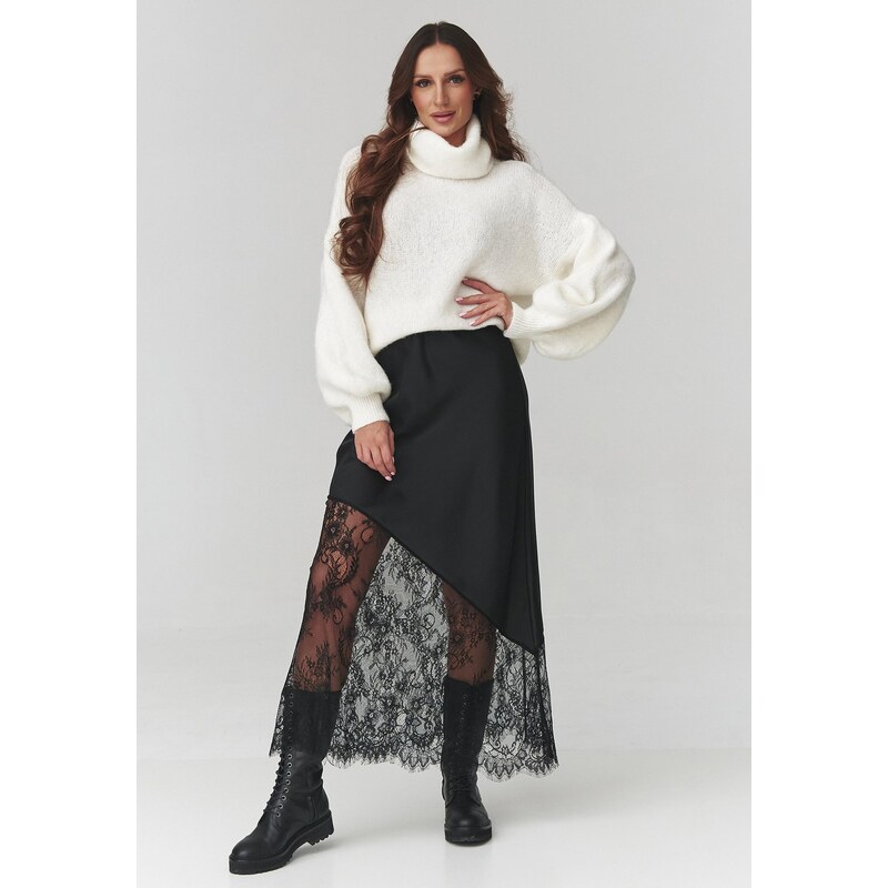Makadamia Čierna sukňa s čipkovým lemovaním | čierna C22 66390257