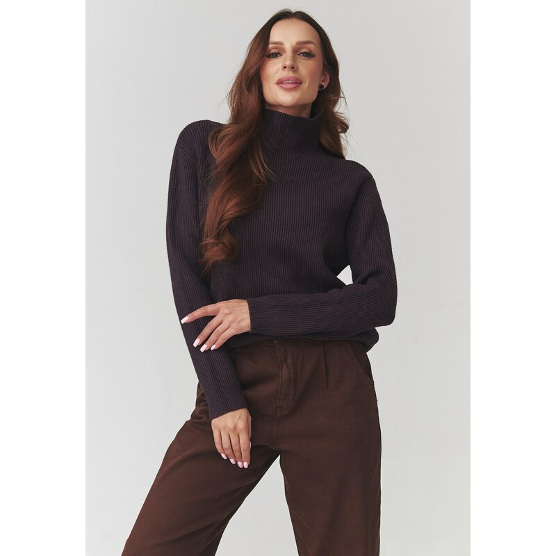 Makadamia Štýlový dámsky pulóver s rolákom | tmavohnedá C20 66390264