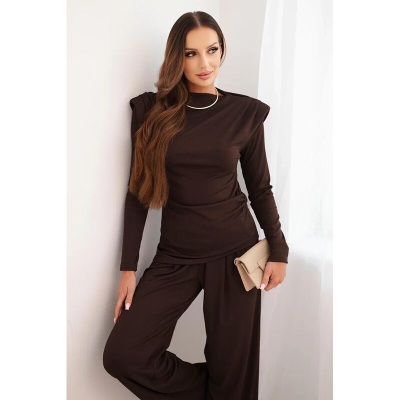 MladaModa Komplet vrúbkovanej blúzky a širokých nohavíc model 0319 66073789