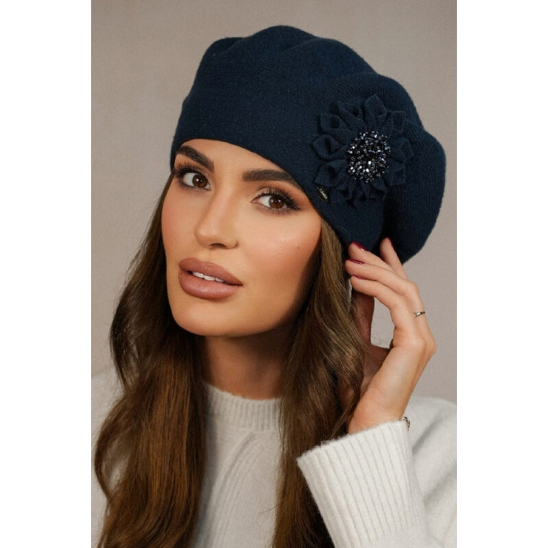 Kamea Tmavomodrá tyrkysová dámska elegantná baretka s kvetom Peonia, 66390444