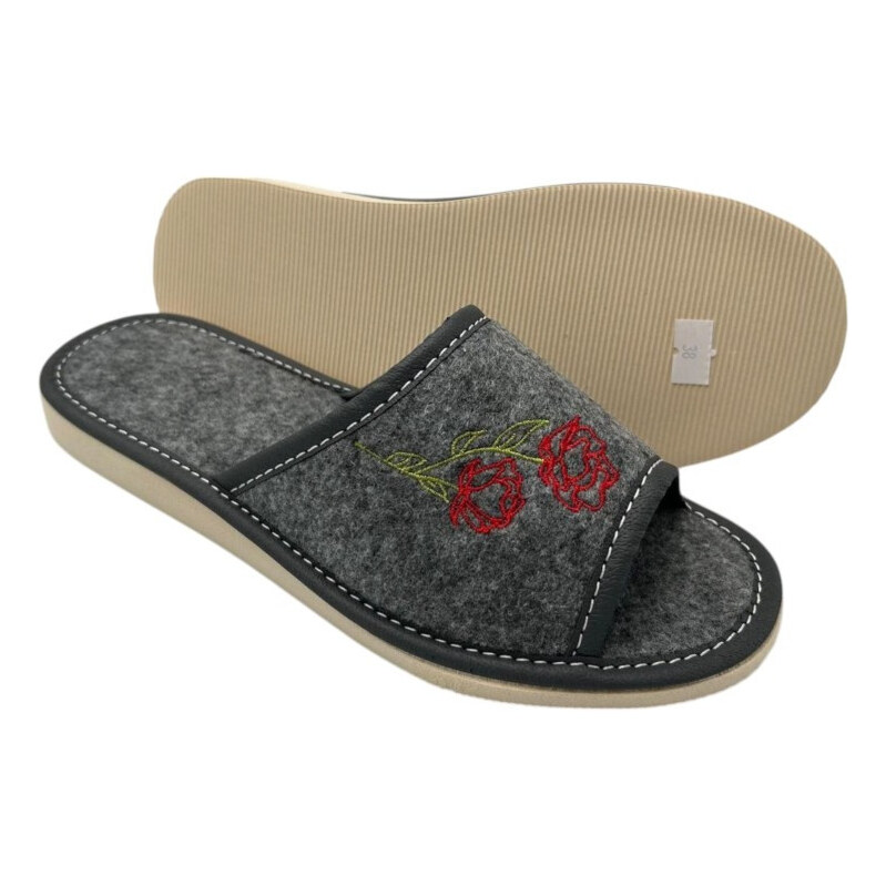 Dámske plstené papuče s výšivkou, veľkosť 37 | šedá KD-06-GR-37 66399570