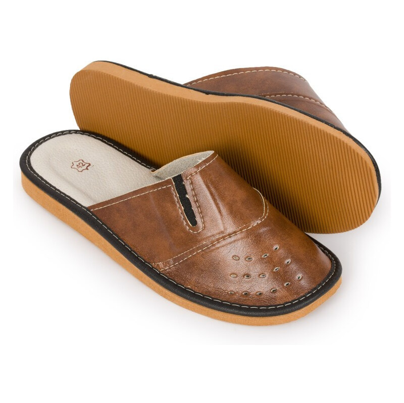 Pánske kožené ortopedické papuče s protišmykovou podrážkou č.46 | 66399572