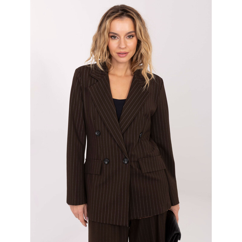 RUE PARIS Tmavohnedé dámske pruhované sako s viskózou IT-MA-FL6215.21 66400325