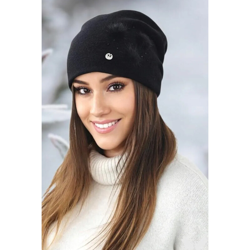 Kamea Čierna elegantná dámska čiapka na zimu Onyks, Farba čierna 66399658