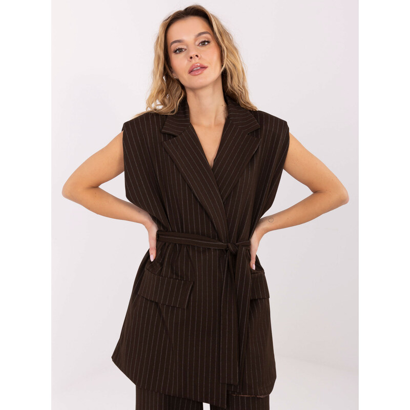 RUE PARIS Tmavohnedá dámska elegantná vesta s ramennými vypchávkami IT 66400317