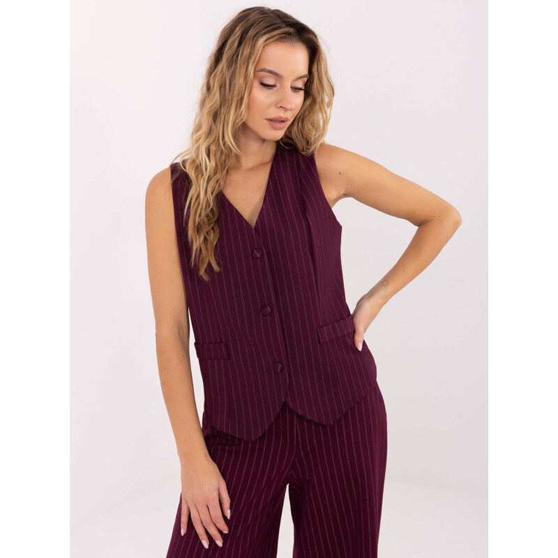 RUE PARIS Vínová dámska elegantná vesta s pruhmi IT-KZ-FL7519.57-bordo 66400328