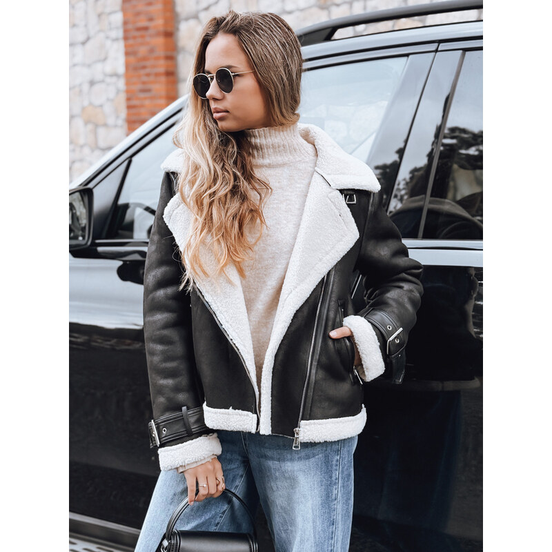 DStreet Dámska kožená bunda s kožušinovým golierom 66470493