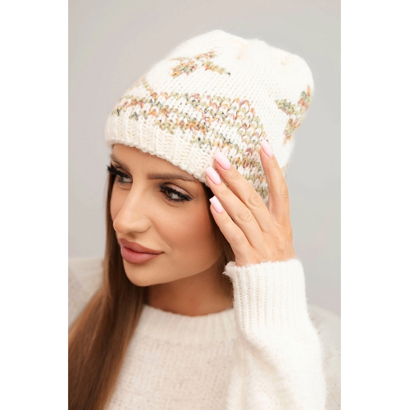 Kesi Dámska zimná čiapka z vlny a s farebným vzorom K478 ecru 66421737