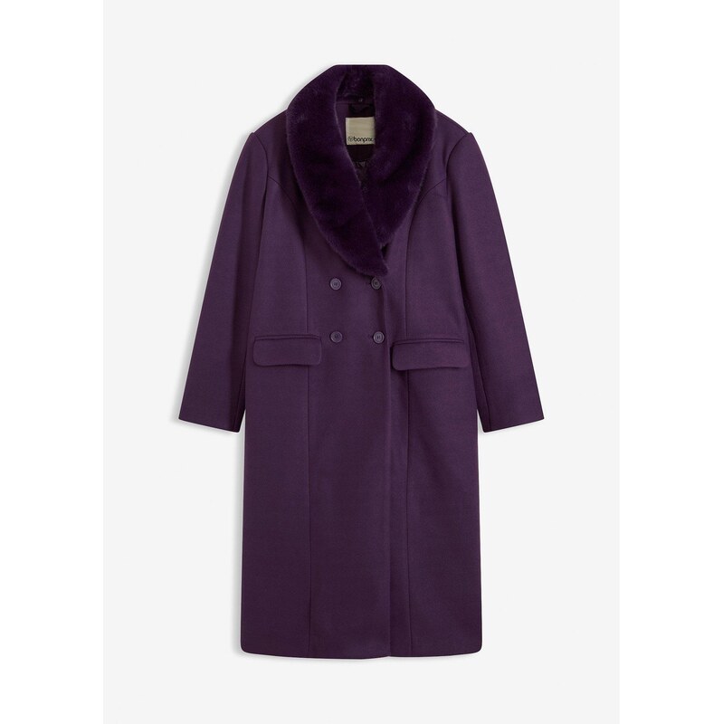 bonprix Kabát s kožušinovým golierom na gombíky, farba fialová 66405507