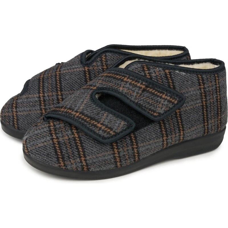 Vlnka Dámska zateplená obväzová obuv s ovčou vlnou na suchý zips káro 66804607