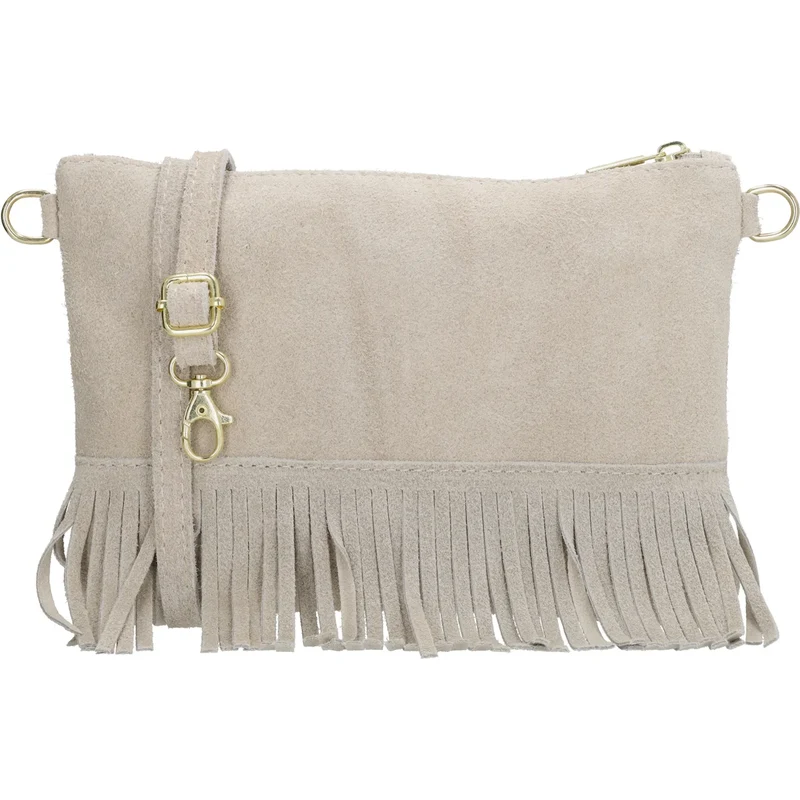 Charm London Béžová strapcová kožená crossbody kabelka Carrie 65143168