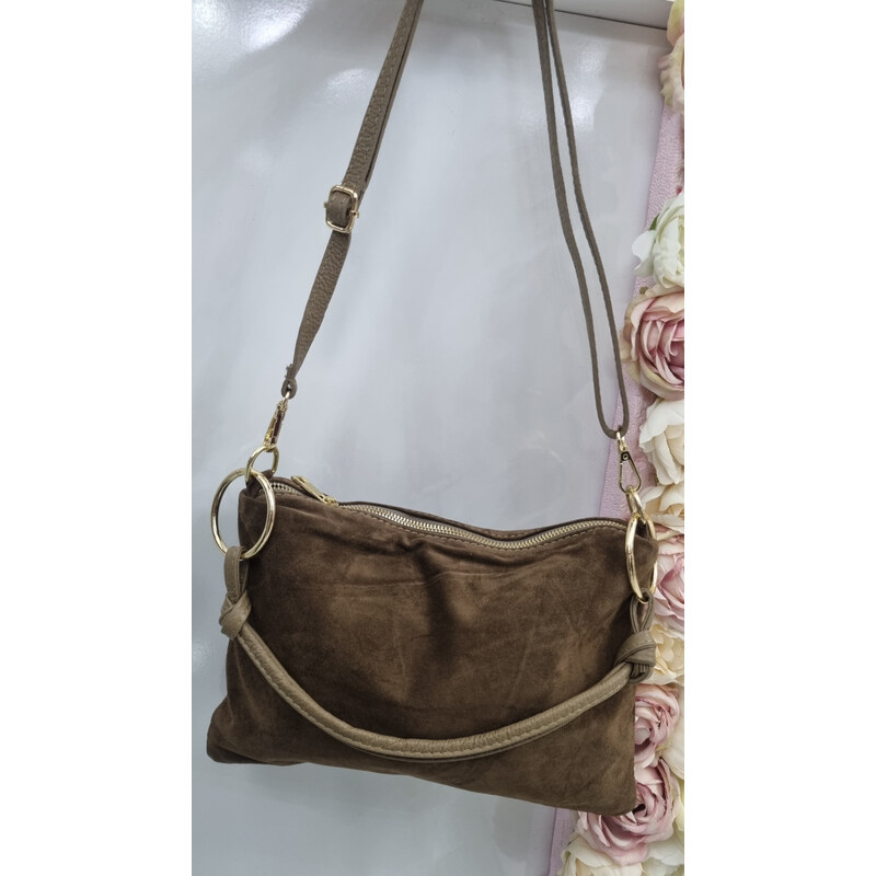 E-shop Katrins Fashion Hnedá semišová kožená crossbody kabelka Grosso