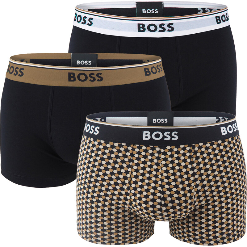BOSS - boxerky 3PACK Power cotton stretch black & modern motion 66420803