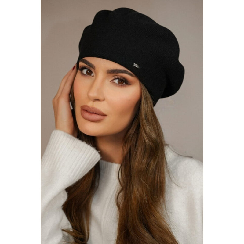 Kamea Čierna elegantná dámska baretka na zimu Kiang, Farba čierna 66421446