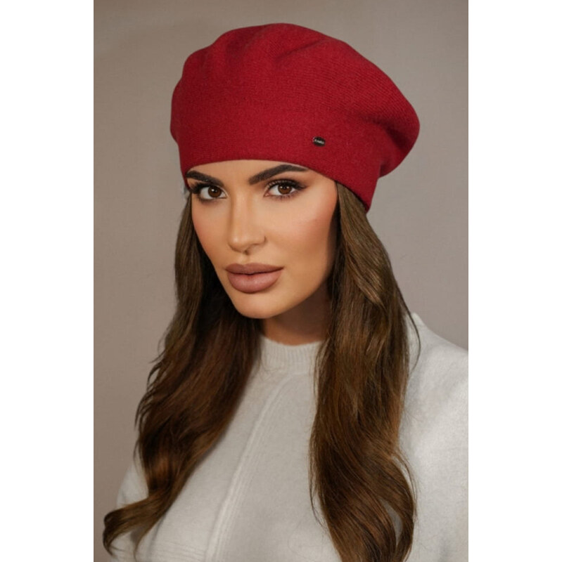 Kamea Červená elegantná dámska baretka na zimu Kiang, Farba červená 66421447