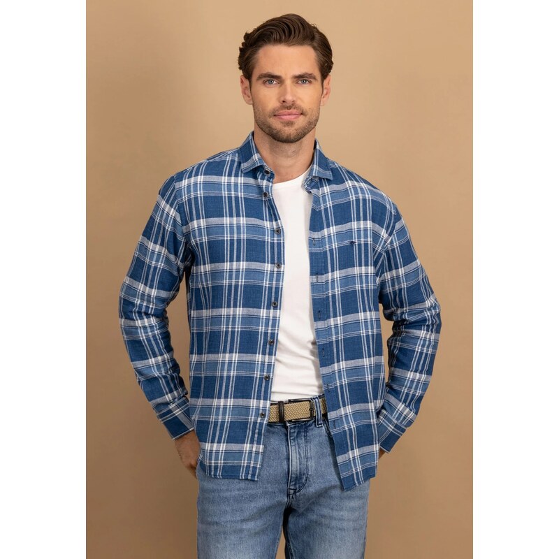 Pánska modrá károvaná košeľa FYNCH-HATTON 66421453