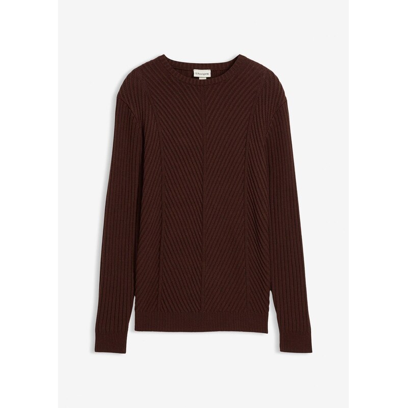 bonprix Vrúbkovaný pulóver z bavlneného mixu, farba hnedá 66421641