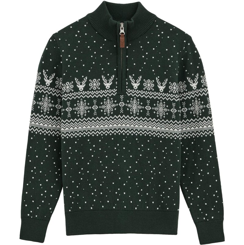 WE Fashion Sveter tmavozelená / biela 66427313