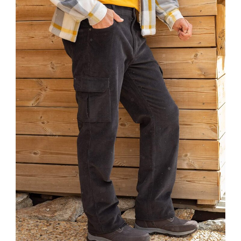 Antracitové kapsáčové menčestrové nohavice Atlas For Men Sivá 66426897