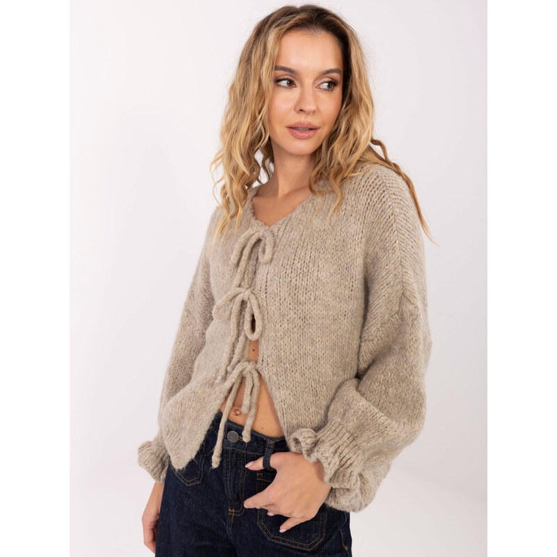 ITALY MODA Béžový dámsky oversize sveter s 3/4 rukávmi MI-SW-2911.91 66445908