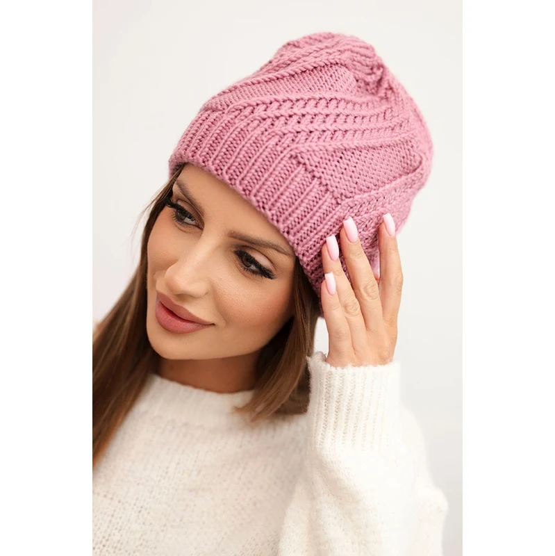 Kesi Dámska zimná čiapka z vlny K441 tmavo ružová 66406771