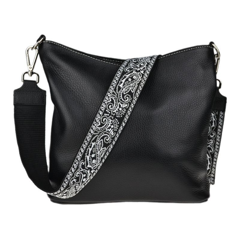 Čierna kožená talianska crossbody kabelka Amalia Nera Filati Bianca II 66437894