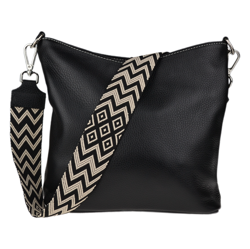 Čierna kožená talianska crossbody kabelka Amalia Nera Filati Bianca 66437895