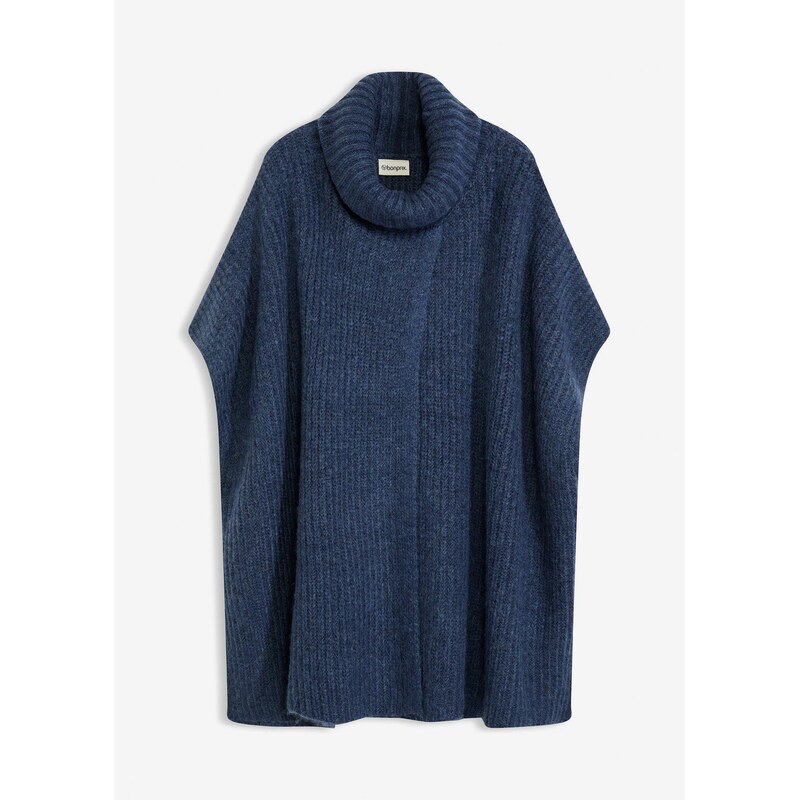 bonprix Pončo pulóver s podielom vlny, farba modrá 66438112