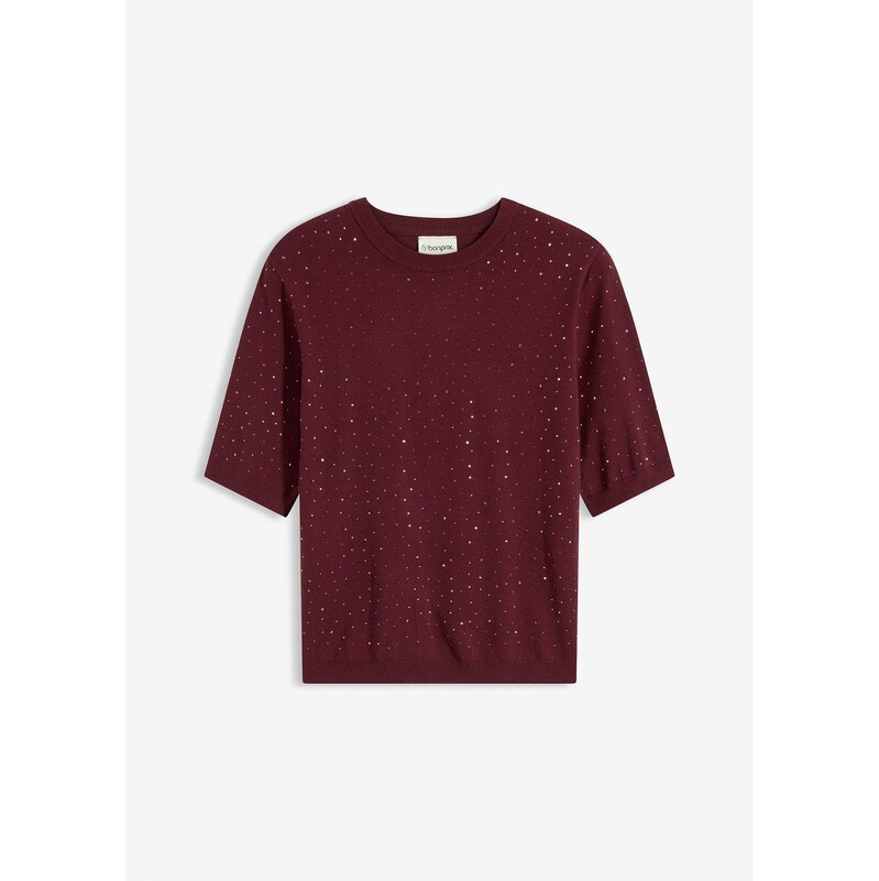 bonprix Pulóver s lesklými kamienkami, 1/2-rukáv, farba červená 66438119