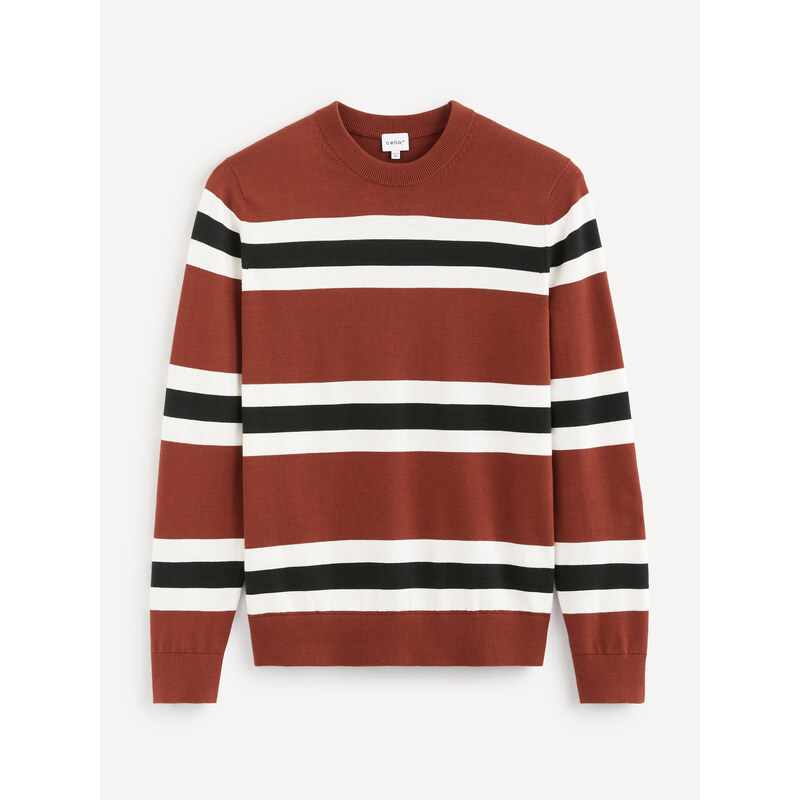 Bielo-červený pánsky pruhovaný sveter Celio 50500780