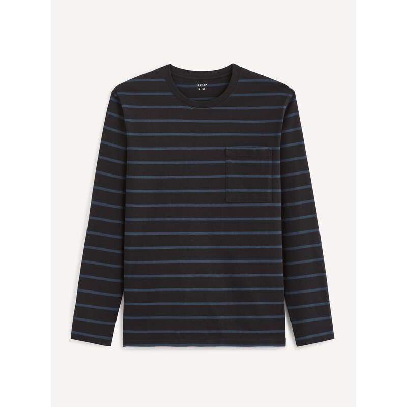 Modro-čierne pánske pruhované tričko Celio 56854130
