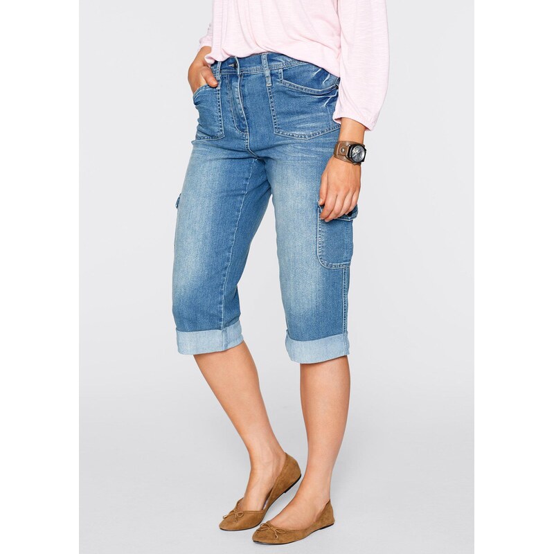 bonprix Kapsáčové strečové džínsy, capri-dĺžka, farba modrá 44888201