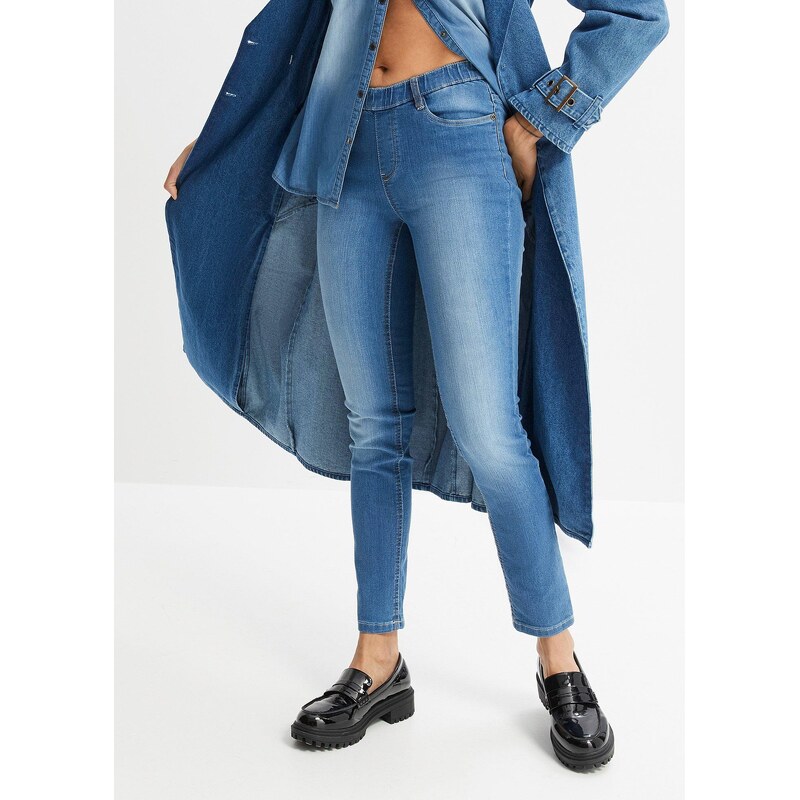 bonprix Skinny džínsy, Mid Waist, pohodlný pás, farba modrá 44740879