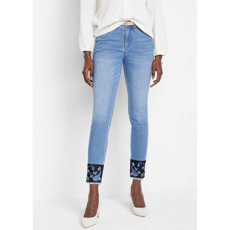 bonprix Strečové džínsy Slim, stredná výška pásu, farba modrá 49696790